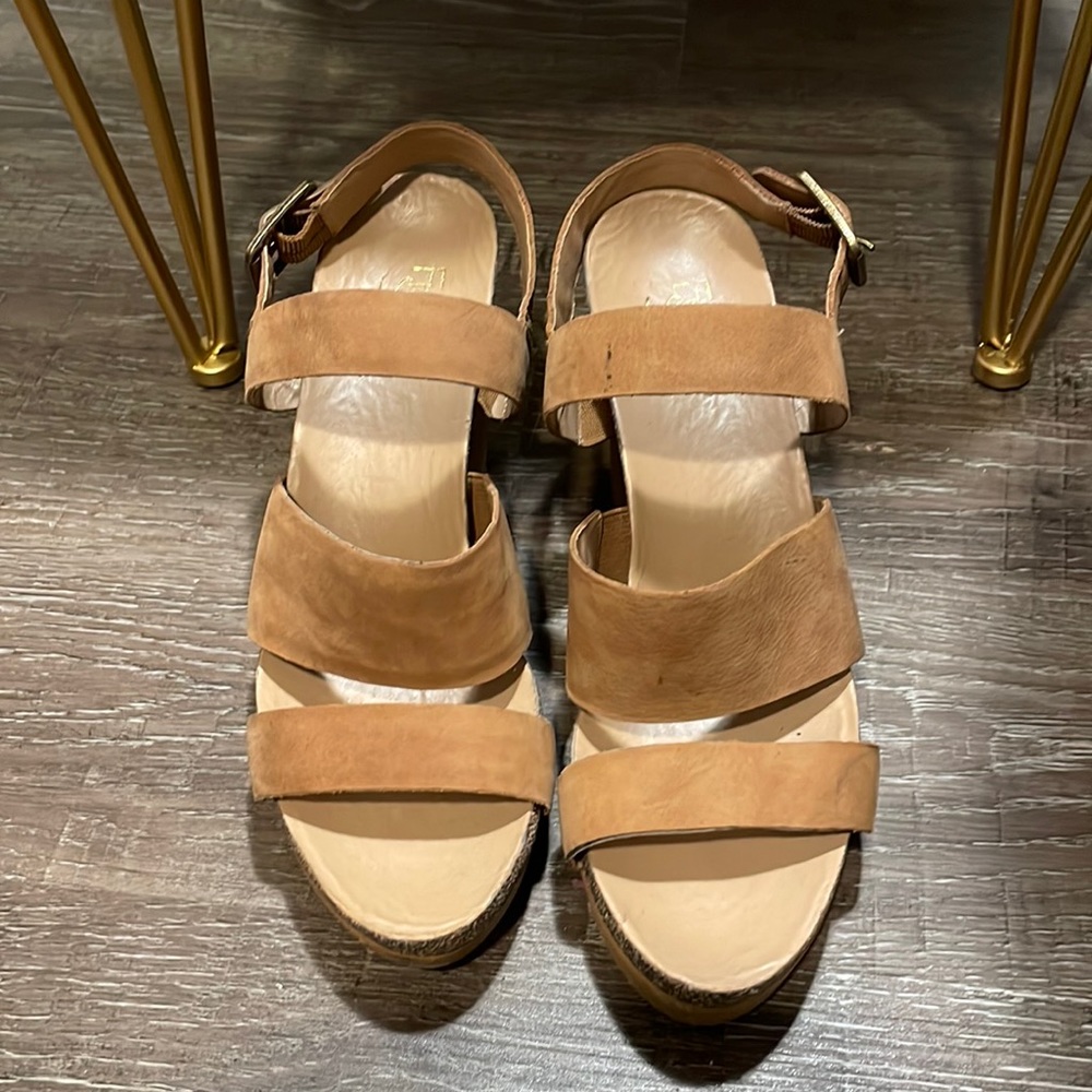 Franco Sarto Tan Strappy Fiona Wedge Sandals